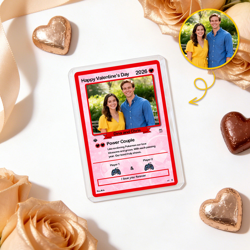 Personalized Valentine’s Day Power Couple Card, Custom Anniversary Card Couple Photo Anime Style, Best Valentine's Day Gift for Lover - MyFaceTshirt