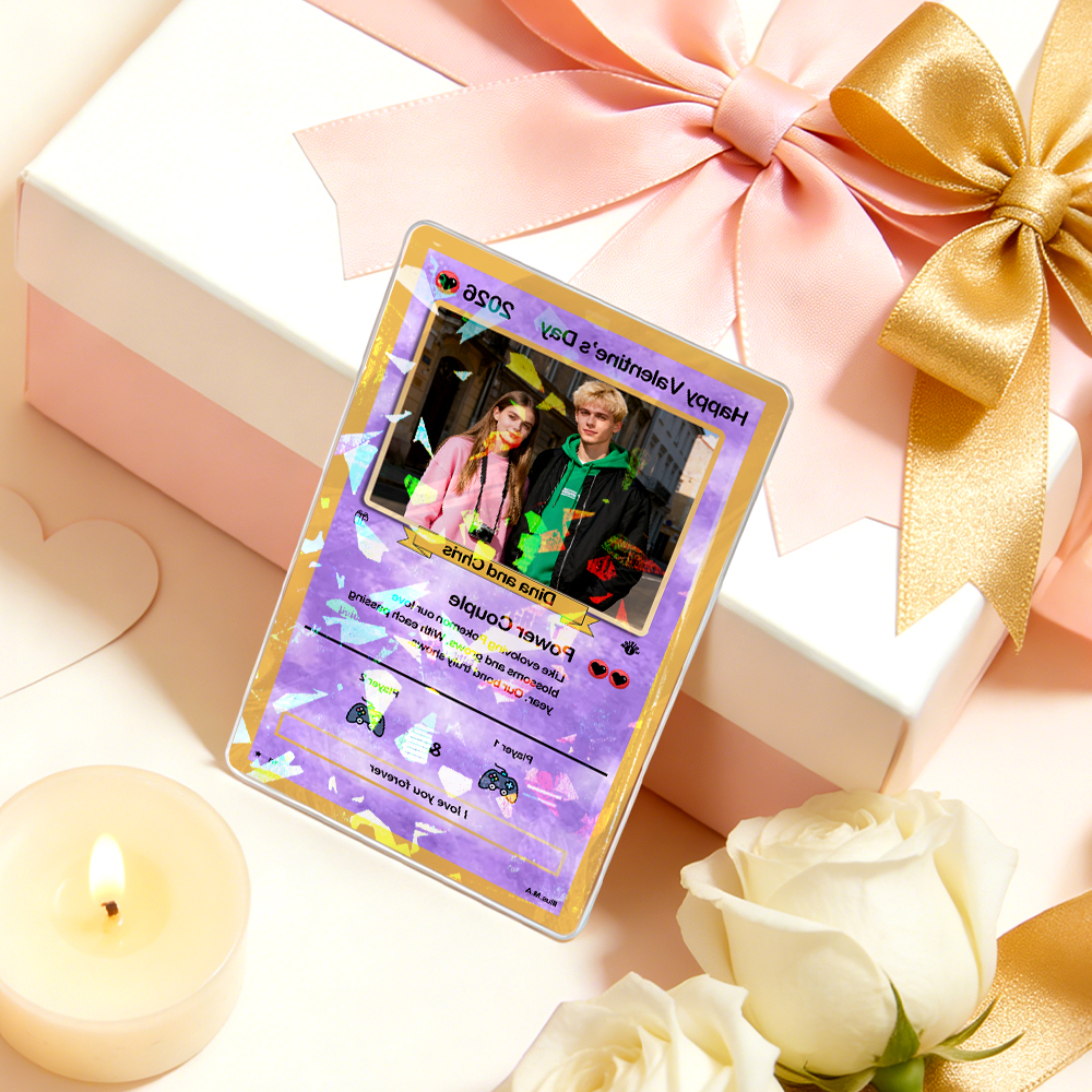 Personalized Valentine’s Day Power Couple Card, Custom Anniversary Card Couple Photo Anime Style, Best Valentine's Day Gift for Lover - MyFaceTshirt