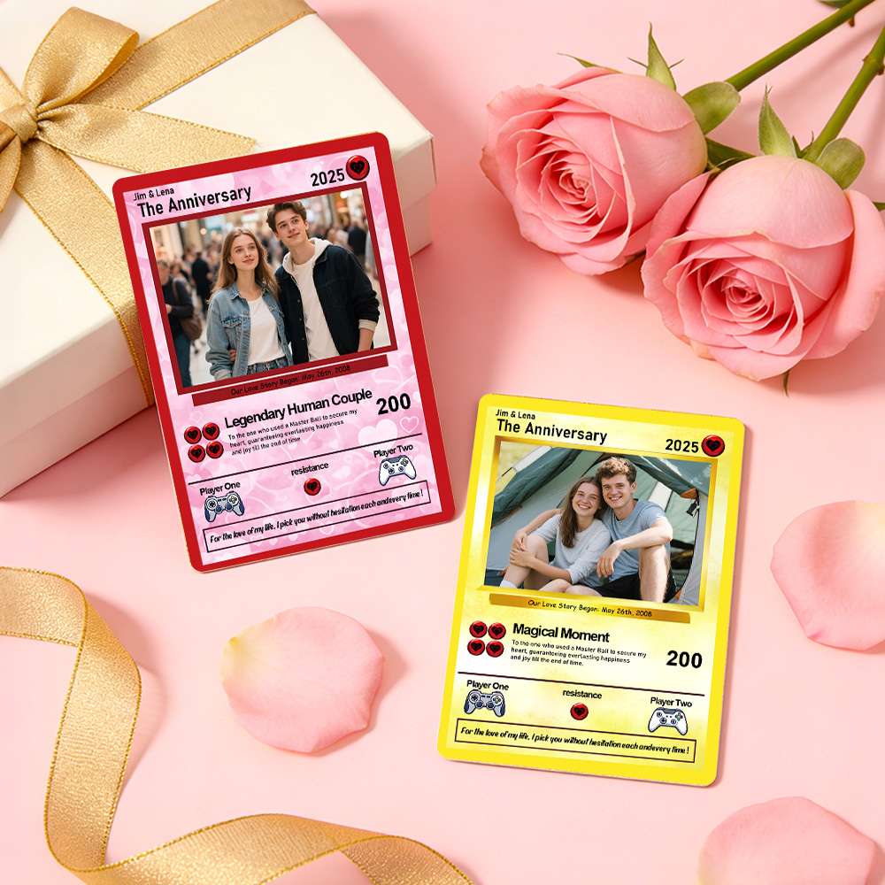 Personalized Valentine’s Day Power Couple Card, Custom Anniversary Card Couple Photo Anime Style, Best Valentine's Day Gift for Lover - MyFaceTshirt