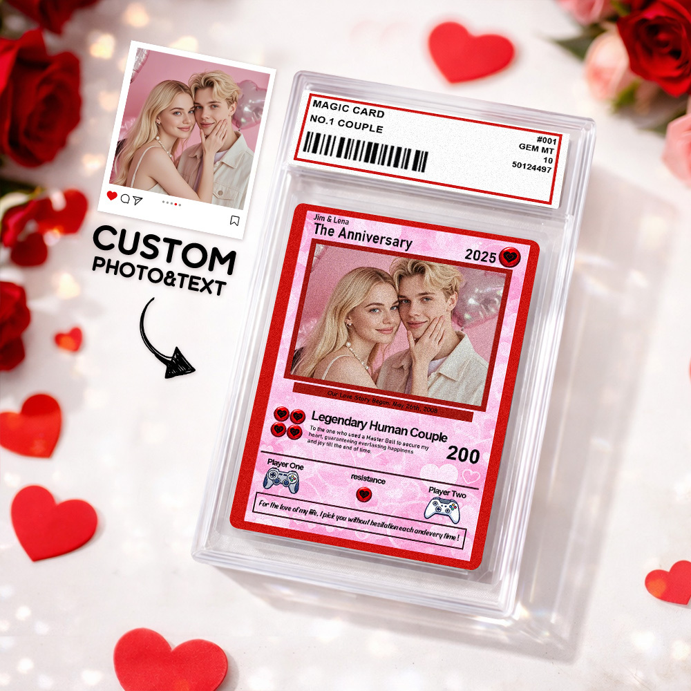 Personalized Valentine’s Day Power Couple Card, Custom Anniversary Card Couple Photo Anime Style, Best Valentine's Day Gift for Lover - MyFaceTshirt