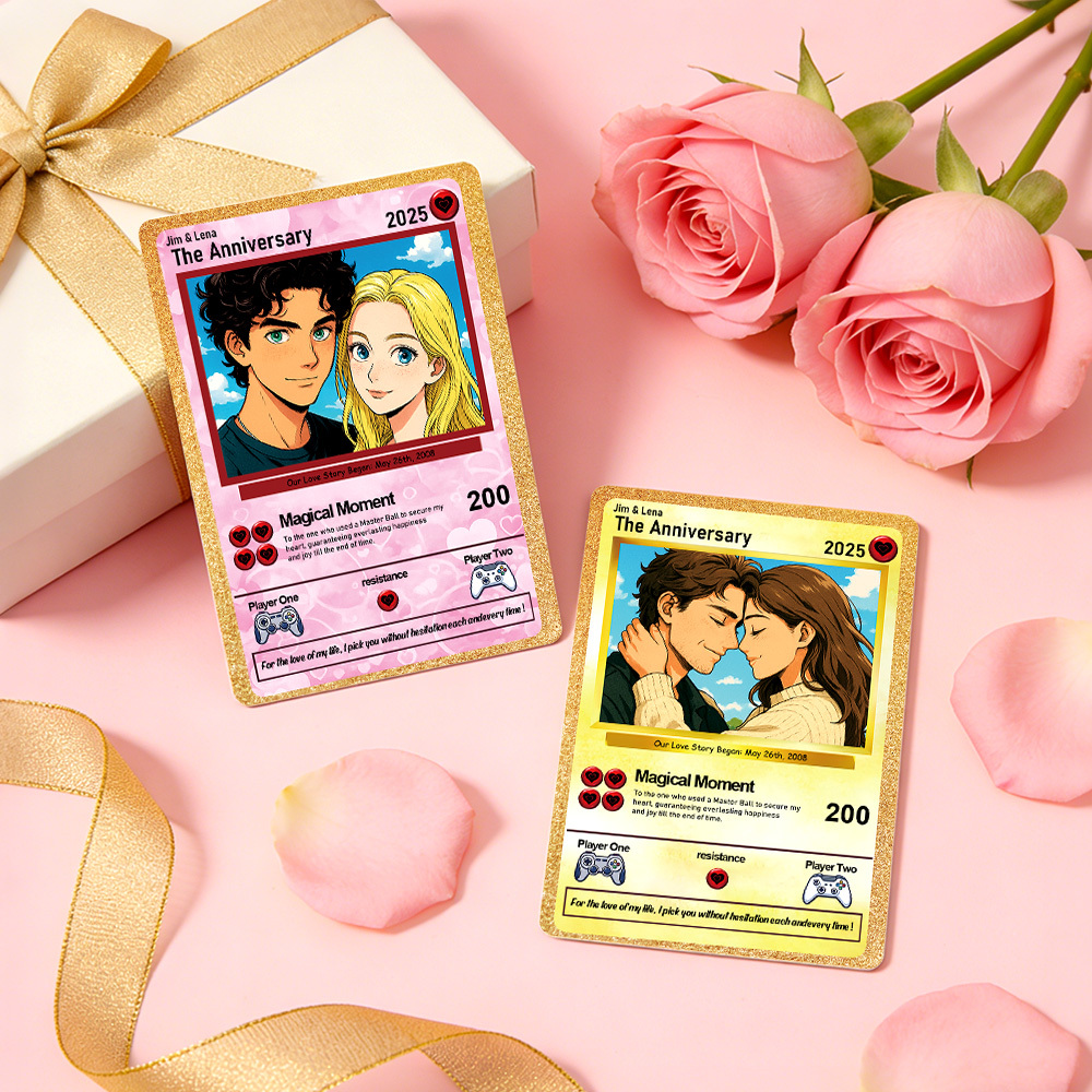 Personalized Valentine’s Day Power Couple Card, Custom Anniversary Card Couple Photo Anime Style, Best Valentine's Day Gift for Lover - MyFaceTshirt
