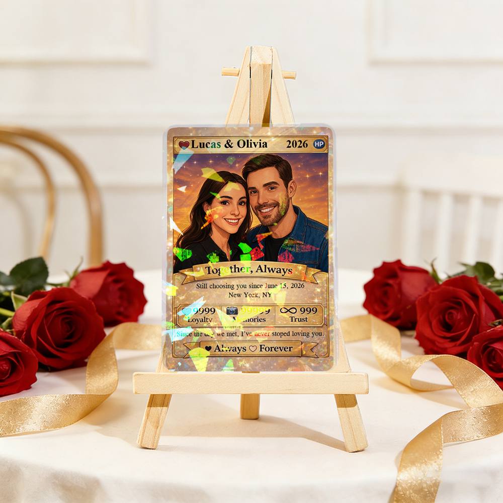 Personalized Valentine’s Day Power Couple Card, Custom Anniversary Card Couple Photo Anime Style, Best Valentine's Day Gift for Lover - MyFaceTshirt