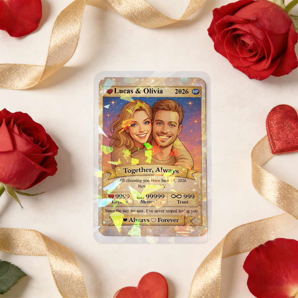 Personalized Valentine’s Day Power Couple Card, Custom Anniversary Card Couple Photo Anime Style, Best Valentine's Day Gift for Lover - MyFaceTshirt