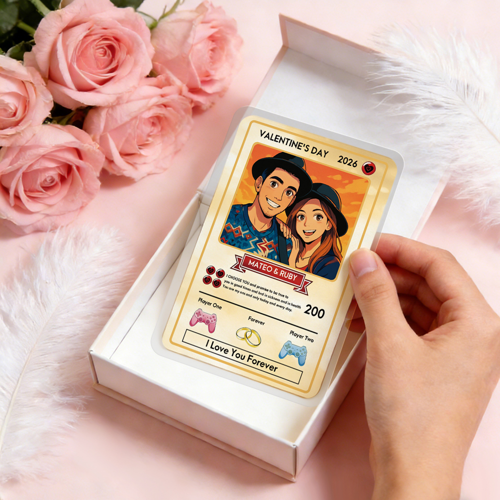 Personalized Valentine’s Day Power Couple Card, Custom Anniversary Card Couple Photo Anime Style, Best Valentine's Day Gift for Lover - MyFaceTshirt