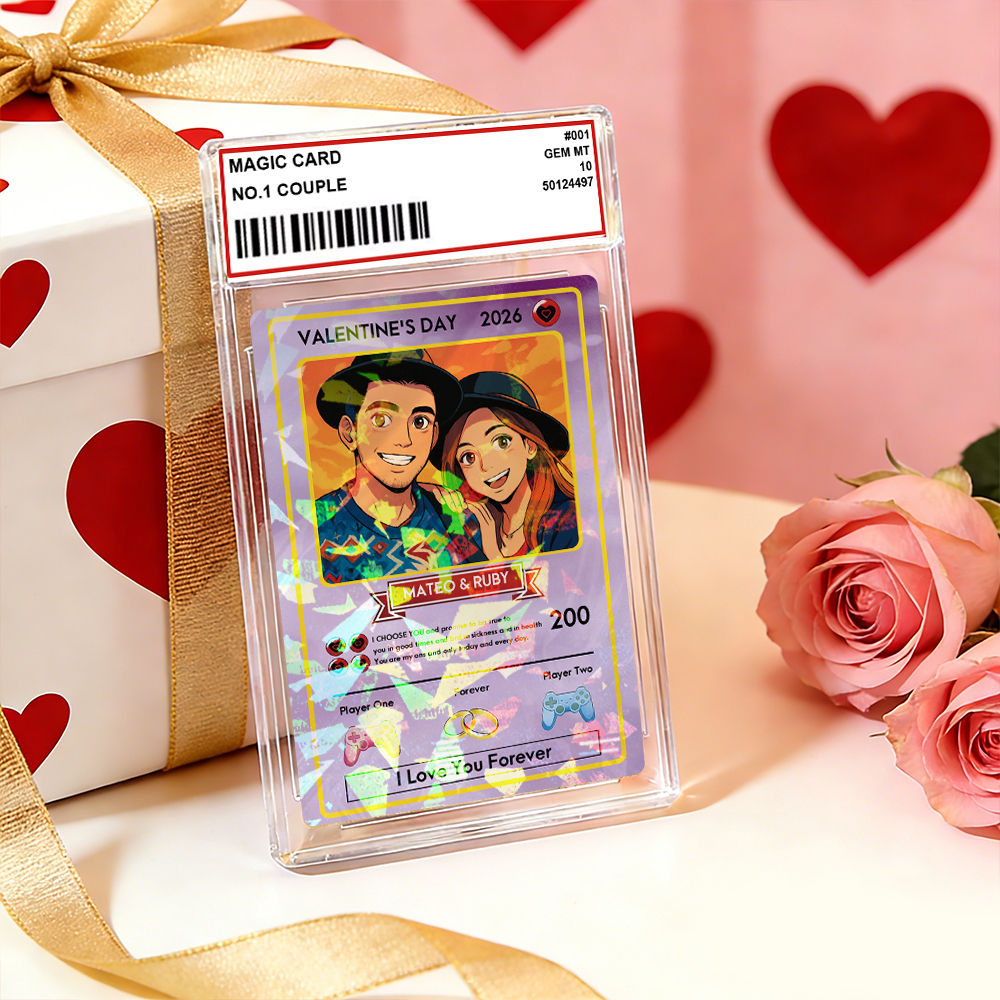 Personalized Valentine’s Day Power Couple Card, Custom Anniversary Card Couple Photo Anime Style, Best Valentine's Day Gift for Lover - MyFaceTshirt
