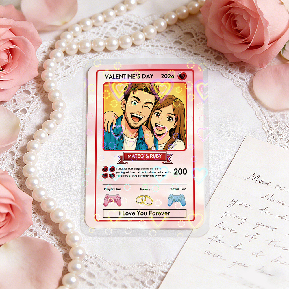 Personalized Valentine’s Day Power Couple Card, Custom Anniversary Card Couple Photo Anime Style, Best Valentine's Day Gift for Lover - MyFaceTshirt