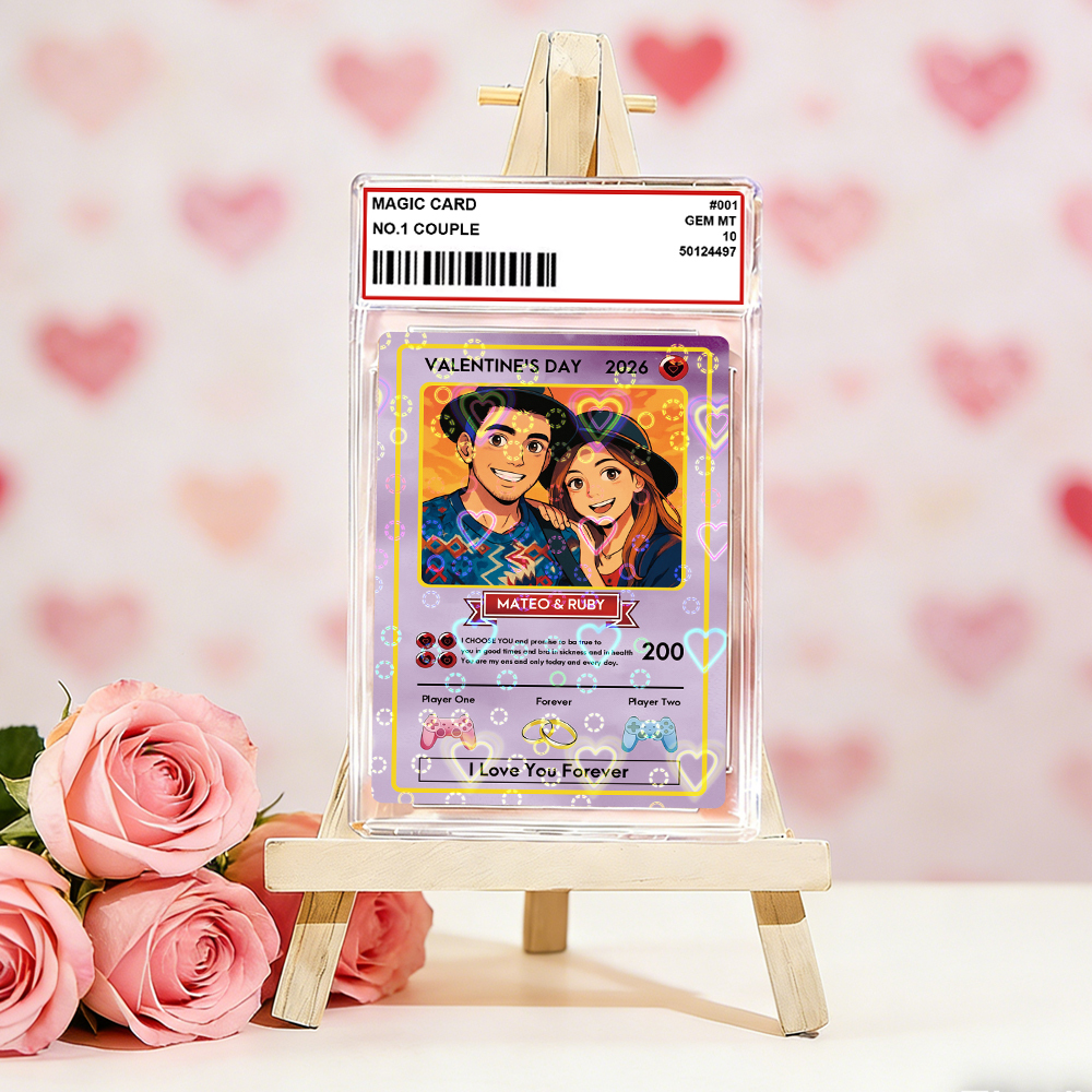 Personalized Valentine’s Day Power Couple Card, Custom Anniversary Card Couple Photo Anime Style, Best Valentine's Day Gift for Lover - MyFaceTshirt