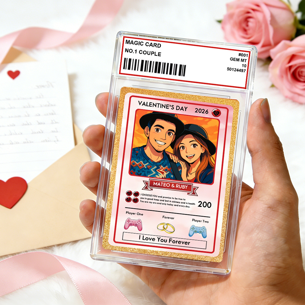 Personalized Valentine’s Day Power Couple Card, Custom Anniversary Card Couple Photo Anime Style, Best Valentine's Day Gift for Lover - MyFaceTshirt