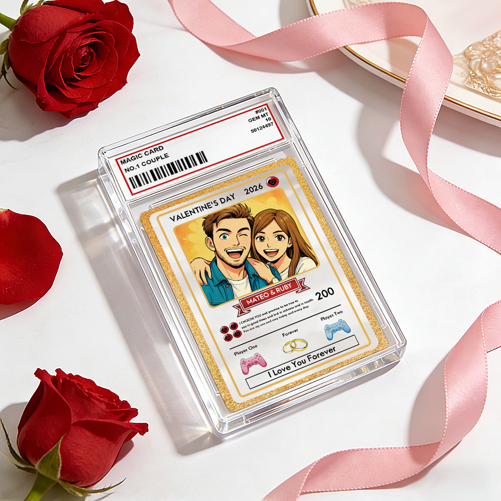 Personalized Valentine’s Day Power Couple Card, Custom Anniversary Card Couple Photo Anime Style, Best Valentine's Day Gift for Lover - MyFaceTshirt