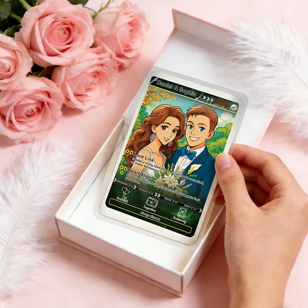 Personalized Valentine’s Day Power Couple Card, Custom Anniversary Card Couple Photo Anime Style, Best Valentine's Day Gift for Lover - MyFaceTshirt
