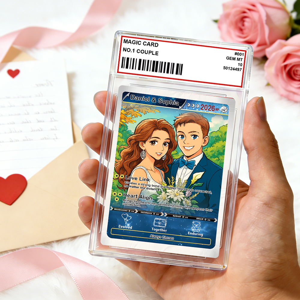 Personalized Valentine’s Day Power Couple Card, Custom Anniversary Card Couple Photo Anime Style, Best Valentine's Day Gift for Lover - MyFaceTshirt