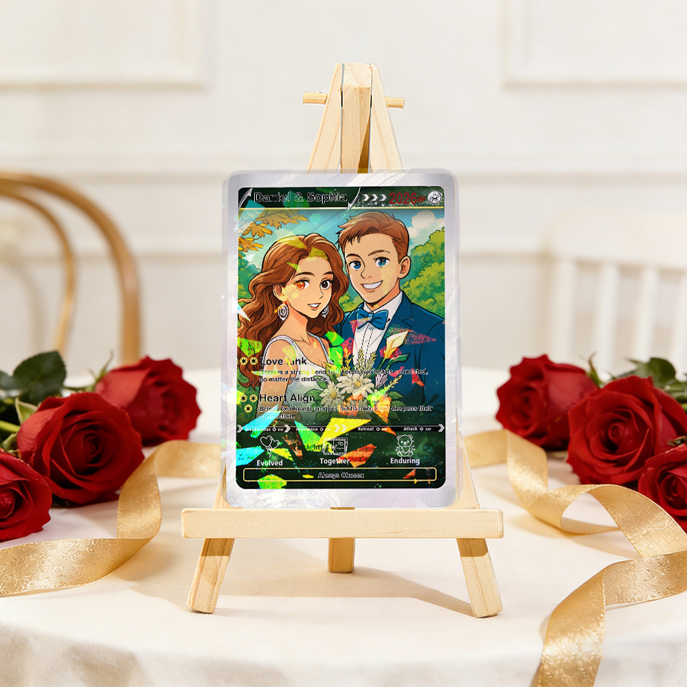 Personalized Valentine’s Day Power Couple Card, Custom Anniversary Card Couple Photo Anime Style, Best Valentine's Day Gift for Lover - MyFaceTshirt