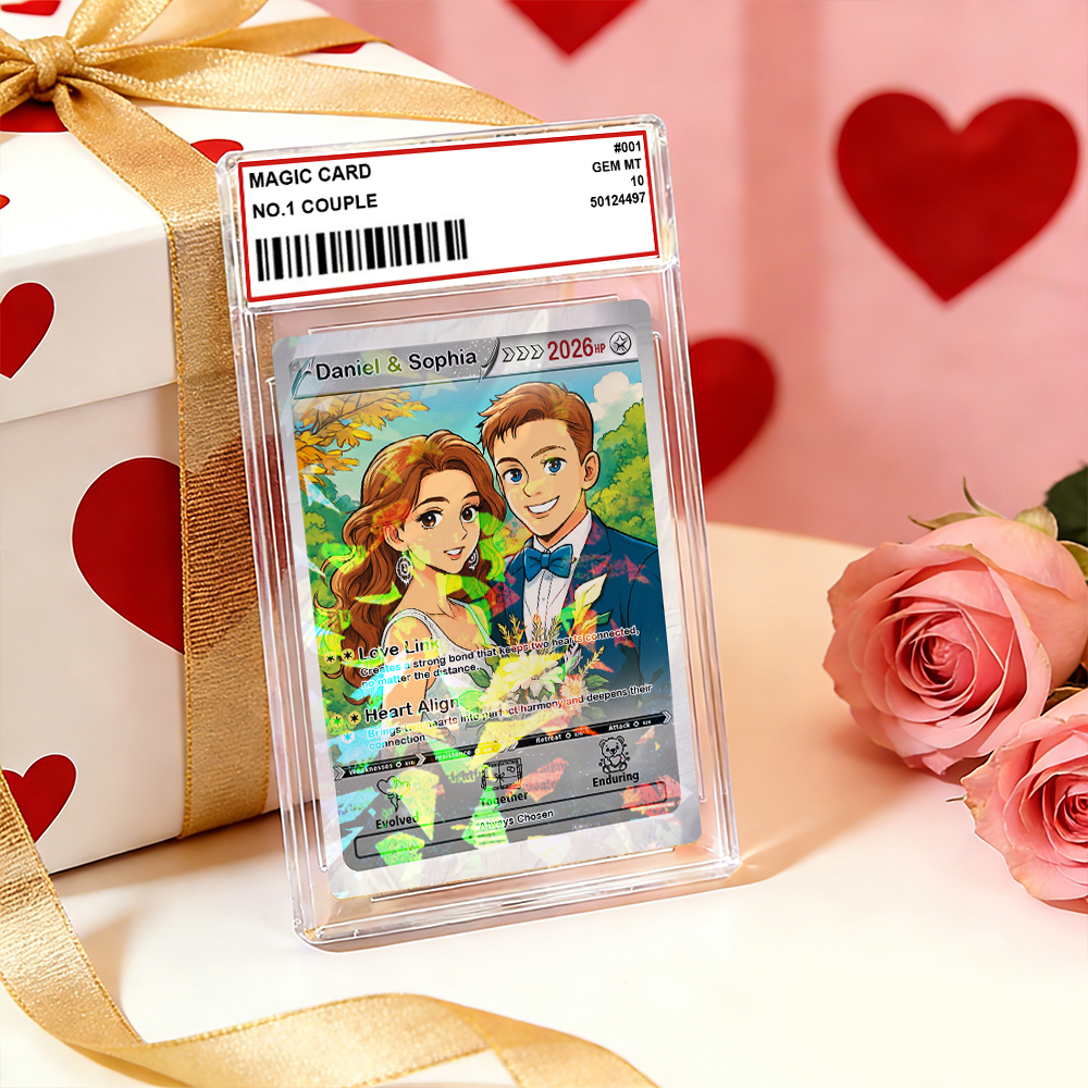 Personalized Valentine’s Day Power Couple Card, Custom Anniversary Card Couple Photo Anime Style, Best Valentine's Day Gift for Lover - MyFaceTshirt