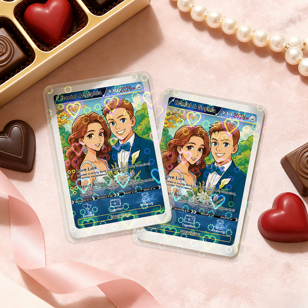 Personalized Valentine’s Day Power Couple Card, Custom Anniversary Card Couple Photo Anime Style, Best Valentine's Day Gift for Lover - MyFaceTshirt