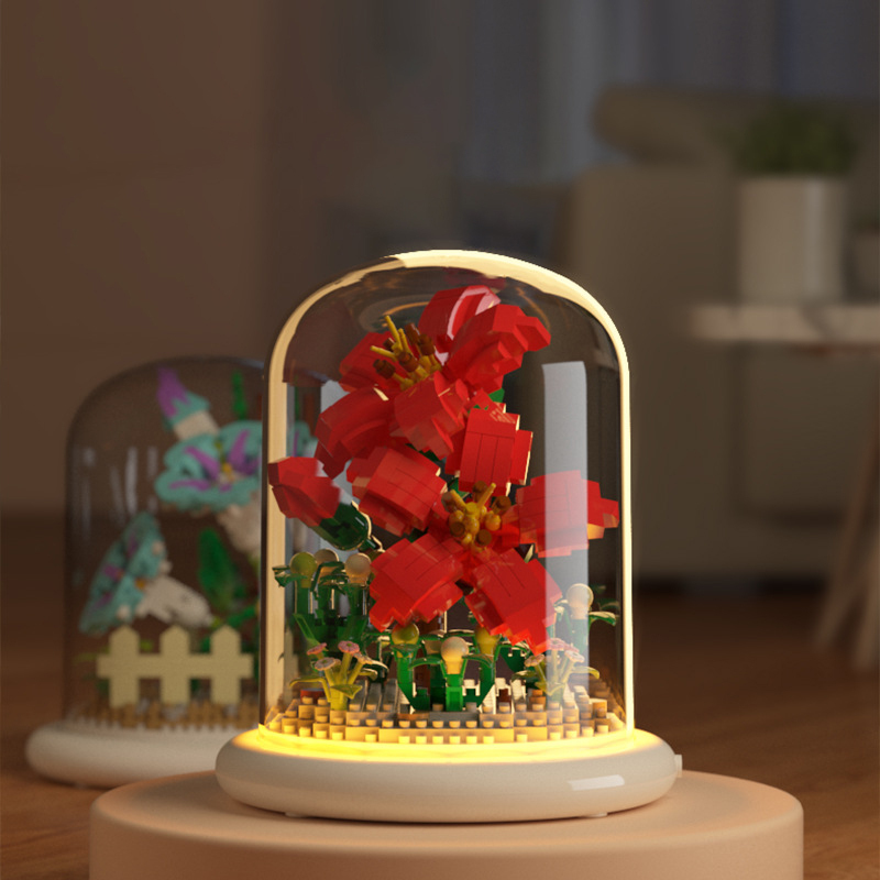 Flower Bouquets Building Sets,Mini Bricks Building Kit,DIY Building Blocks with Dust Cover Gift for Mum