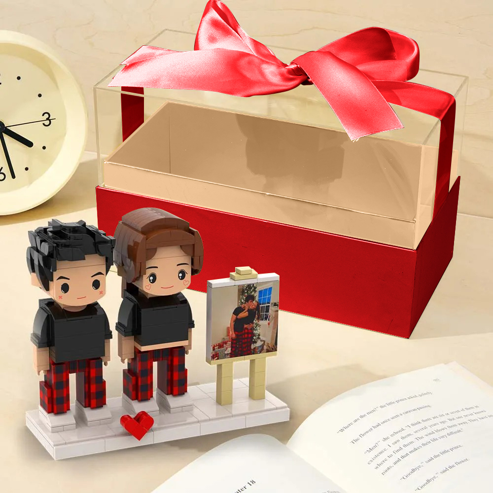 Custom Fully Body 2 People Custom Brick Figures with Gift Box Valentine's Day Gift
