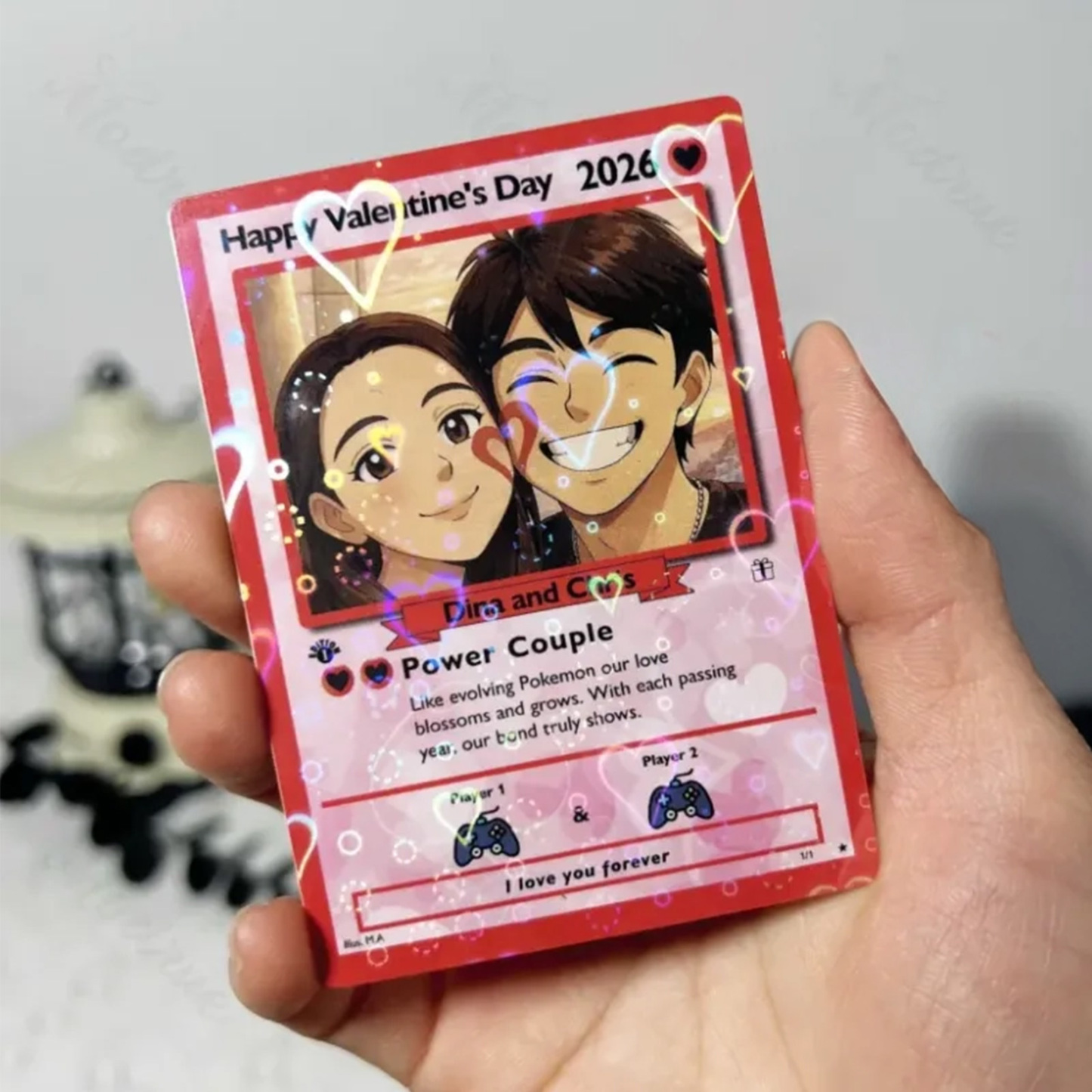 Personalized Valentine’s Day Power Couple Card, Custom Anniversary Card Couple Photo Anime Style, Best Valentine's Day Gift for Lover - MyFaceTshirt