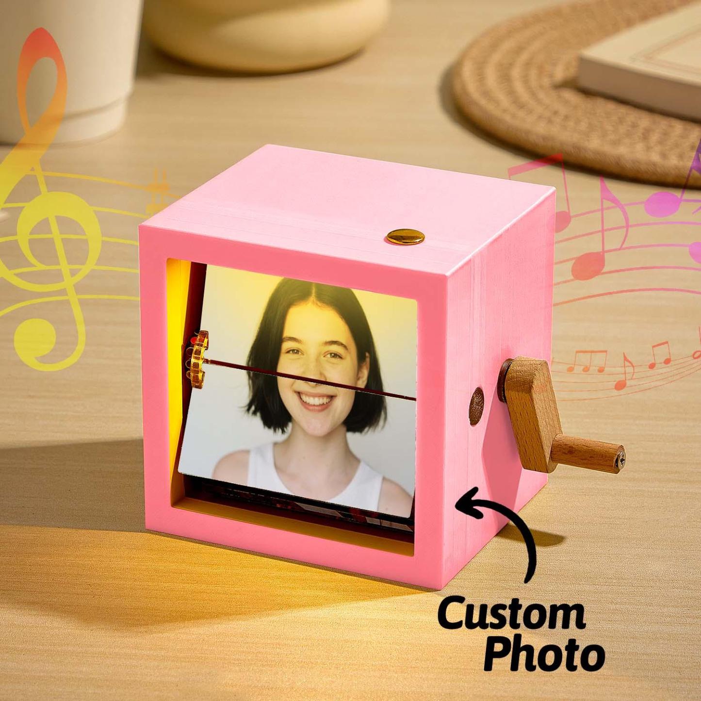 Custom Photo Flipbook Frame Animation Machine Mechanical Hand-cranked Flipbook Box Photo Album with Light Black Walnut Anniversary Gifts - 