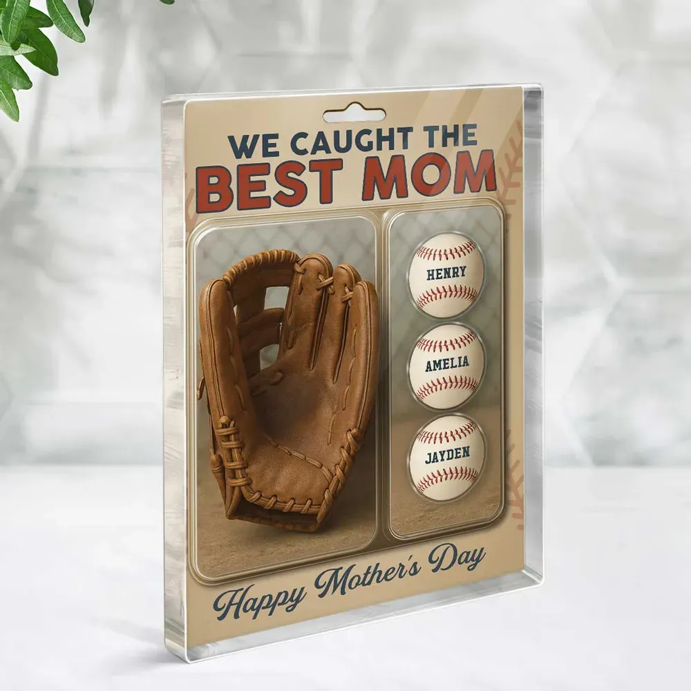 Personalized Acrylic Block Plaque We Caught the Best Dad & Grandpa' with Baseball and Glove Figures