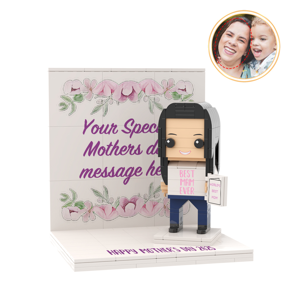 Mothers Day Photo Display with Personalised Brick Figure