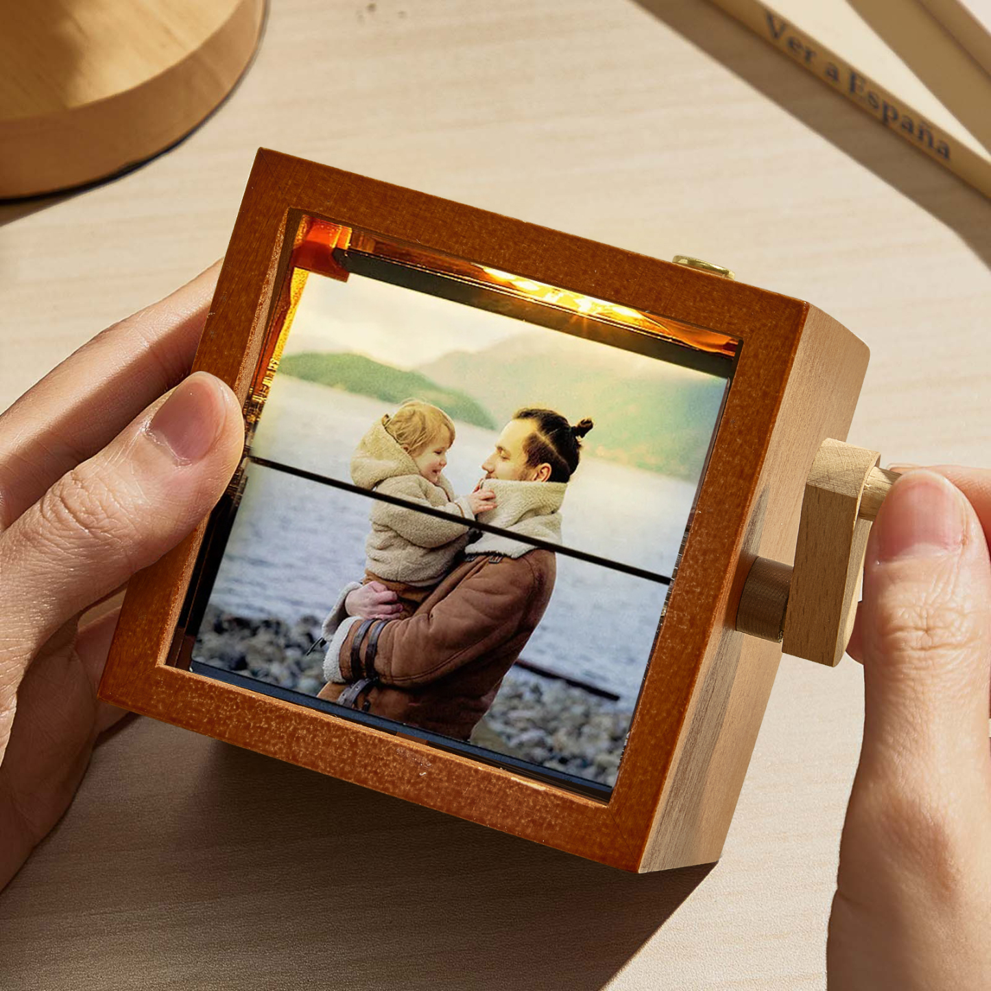 Custom Photo Flipbook Frame Animation Machine Mechanical Hand-cranked Flipbook Box with Light Black Walnut Christmas Gifts - 