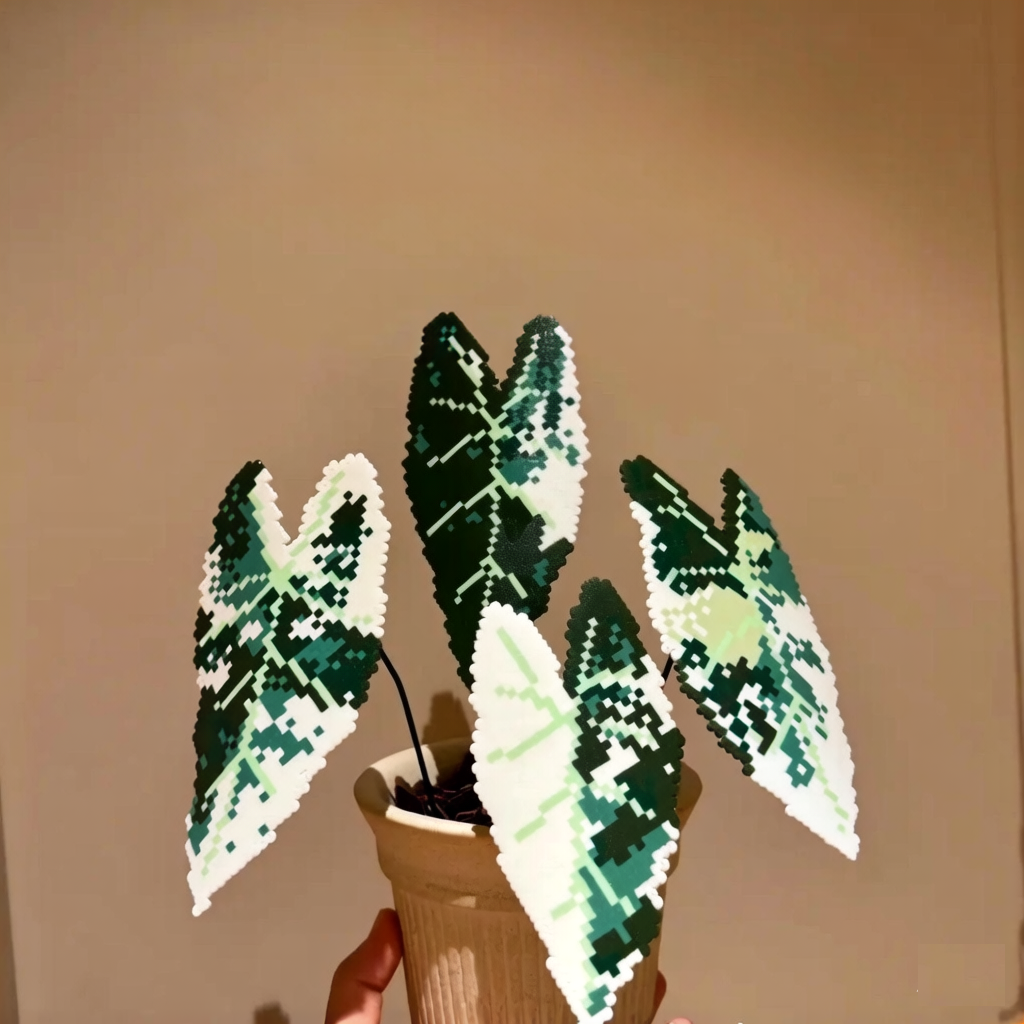 Handmade Perler Bead Pixel Art Green Plant Ornament – No Pot Included