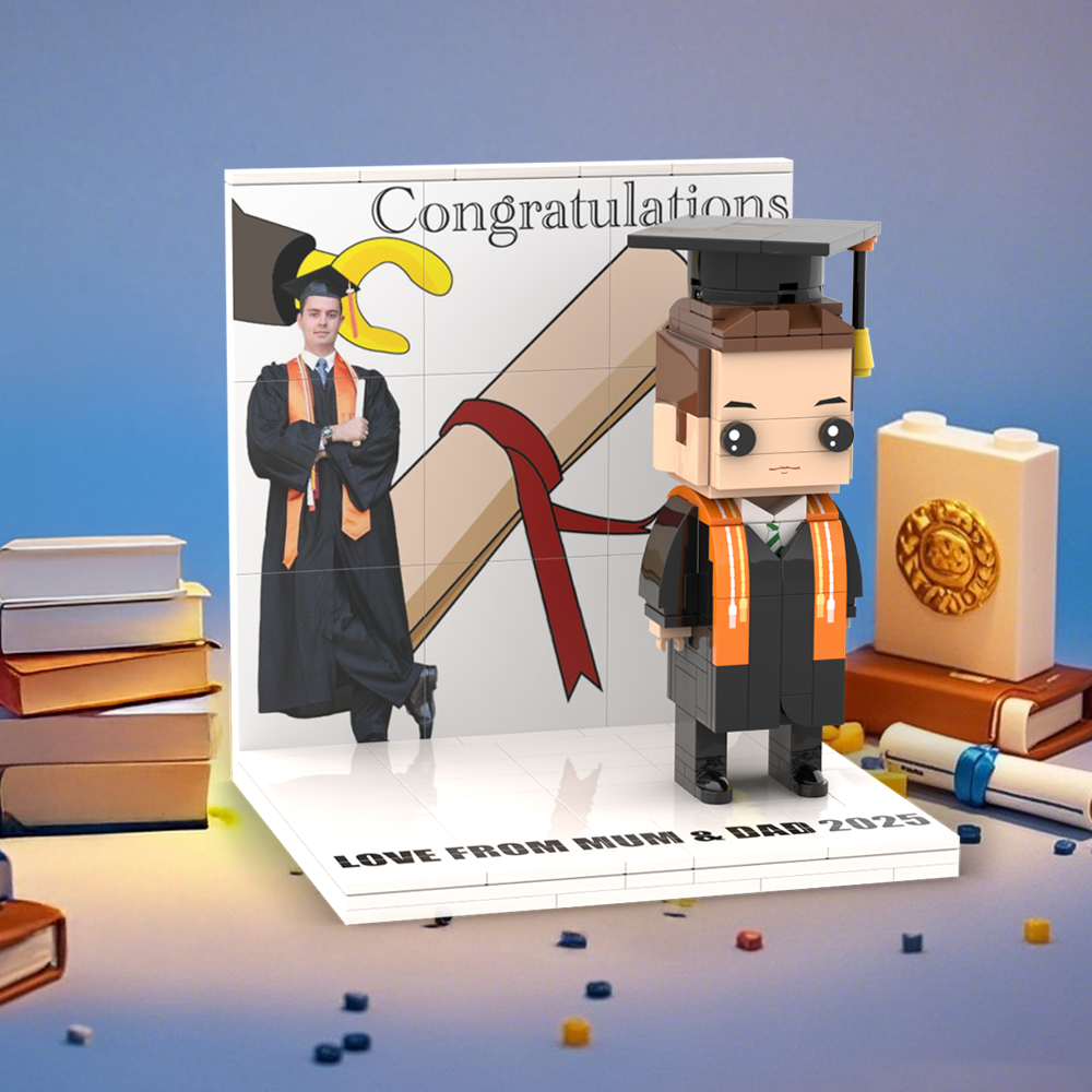 Graduation Gift Custom Brick Figure with Display Panel Full Body Customizable 1 Person Gift For Him/Her