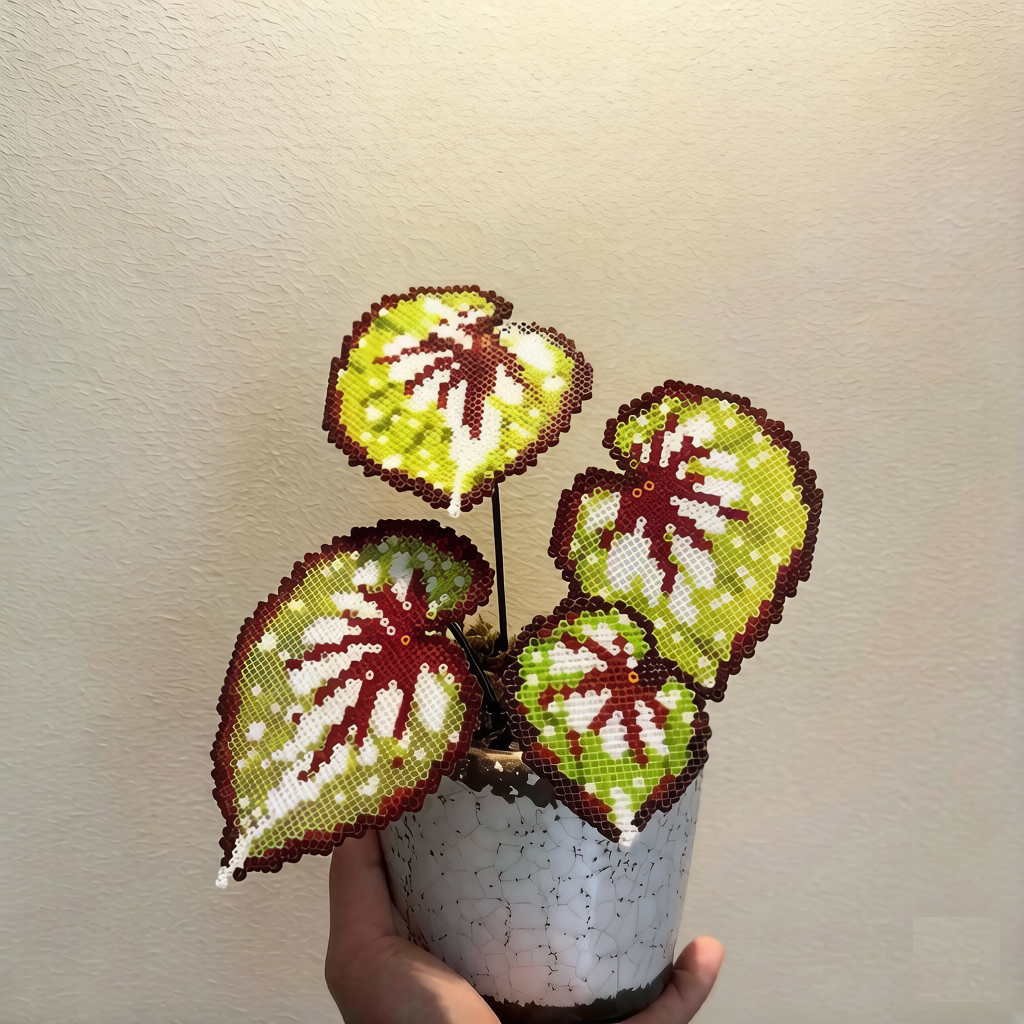 Handmade Perler Bead Pixel Art Green Plant Ornament – No Pot Included