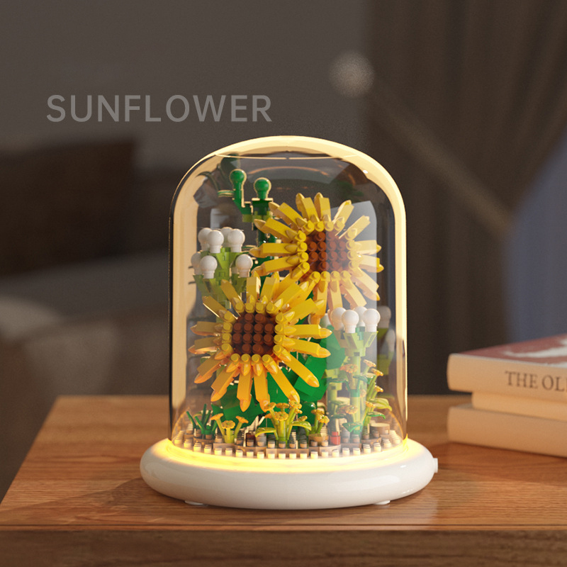 Flower Bouquets Building Sets,Mini Bricks Building Kit,DIY Building Blocks with Dust Cover Gift for Mum