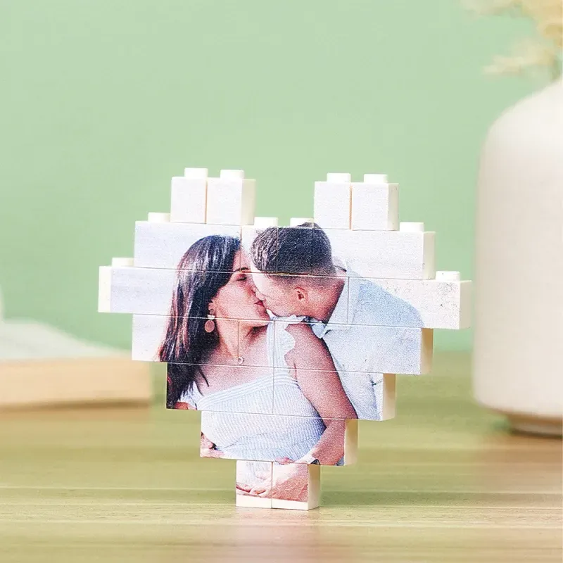 Custom Photo Building Brick Personalised Block Heart Shaped Gifts for Wedding Anniversary - 