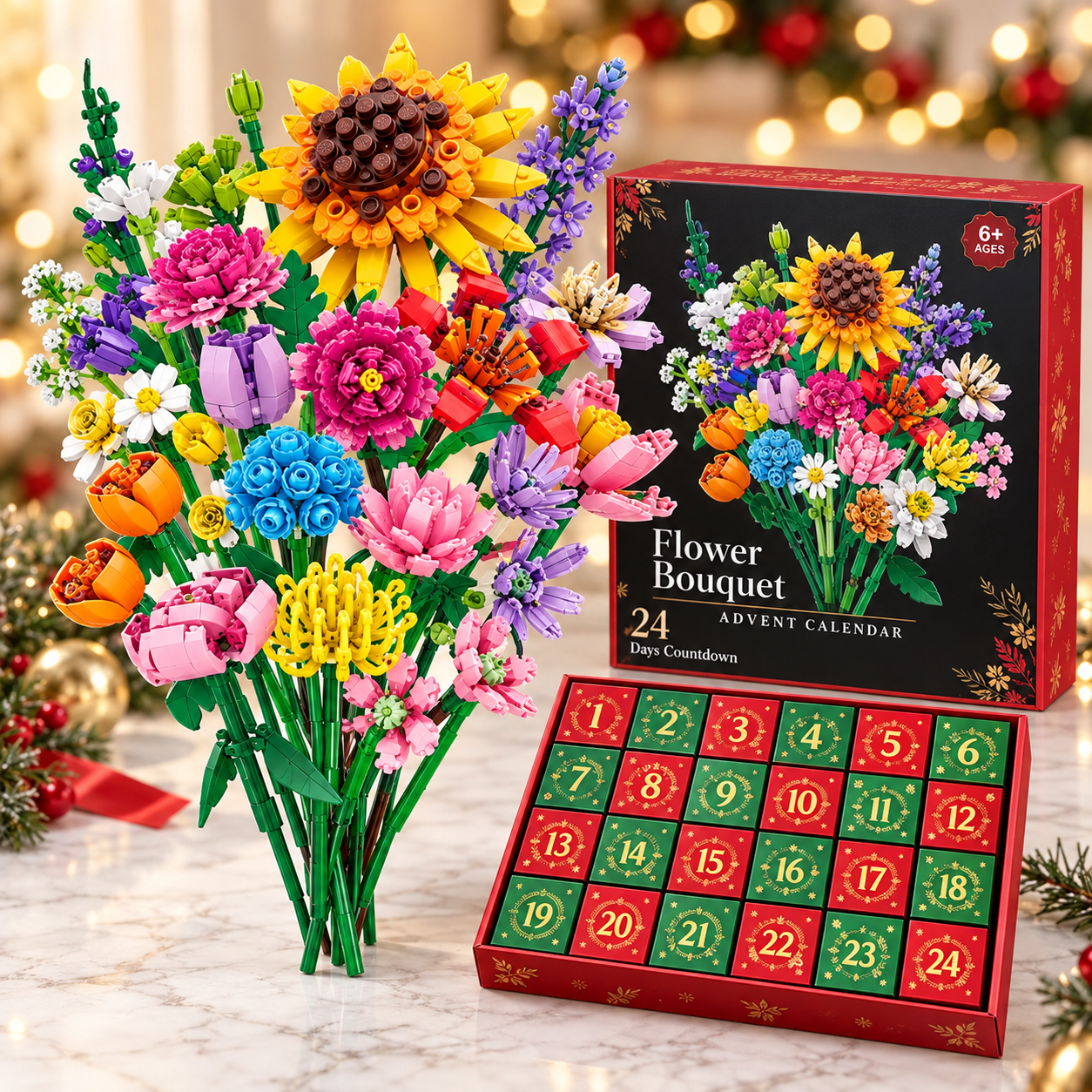 Christmas Countdown Building Block Blind Box Flower Bouquet