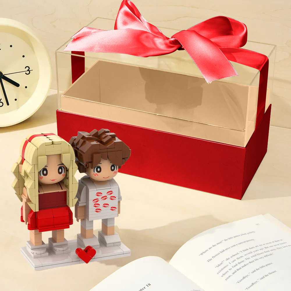 Custom Fully Body 2 People Custom Brick Figures with Gift Box Valentine's Day Gift