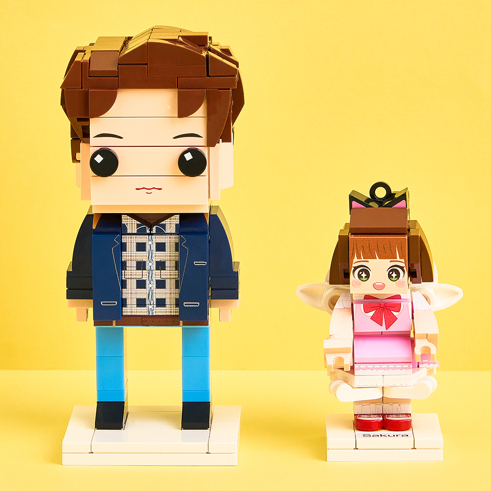 Personalized Mini Fully Body 1 People Brick Figure with Engrave Text Keychain and Bag Charm Gift
