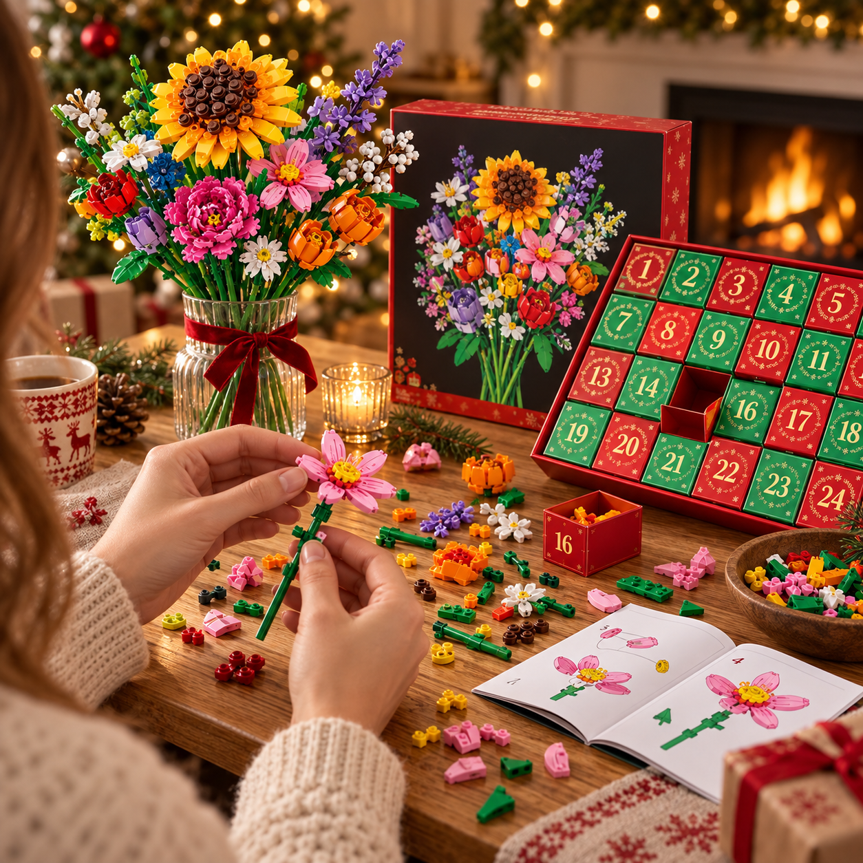 Christmas Countdown Building Block Blind Box Flower Bouquet
