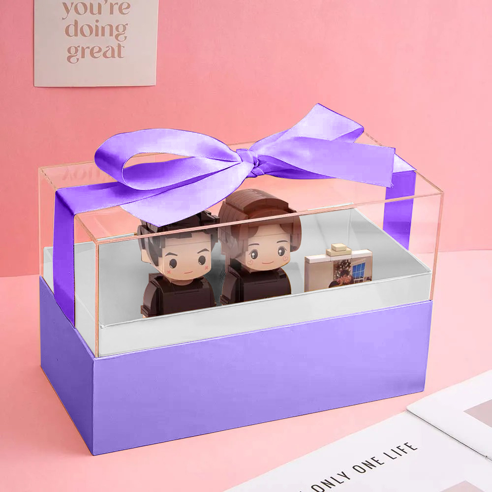 Custom Fully Body 2 People Custom Brick Figures with Gift Box Valentine's Day Gift