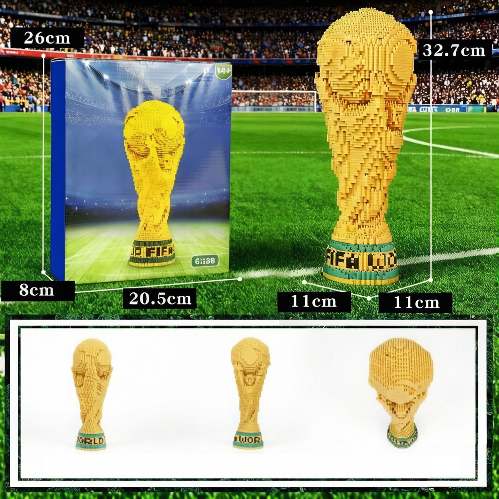 Block Building Golden Trophy Model Kit – DIY Pixel Brick Championship Cup Decor, Creative Desktop Display Gift for Sports Fans - 