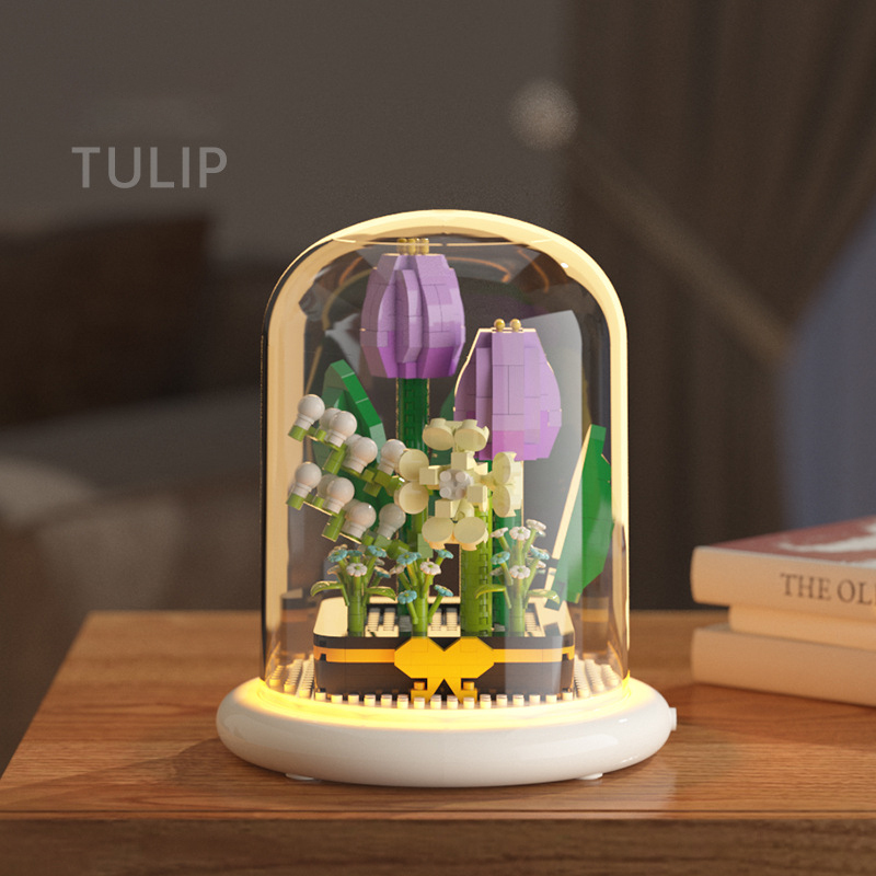 Flower Bouquets Building Sets,Mini Bricks Building Kit,DIY Building Blocks with Dust Cover Gift for Mum