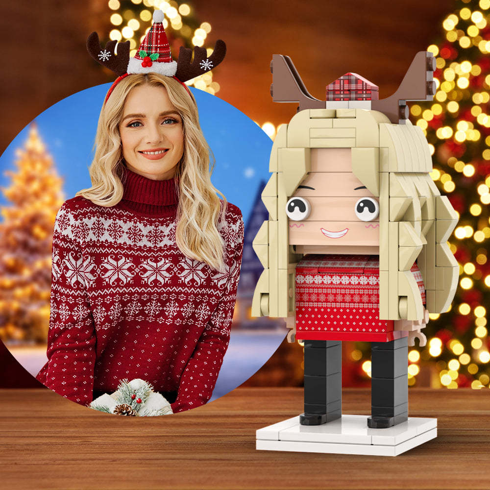 Christmas Ugly Sweater Full Body Customizable 1 Person Custom Brick Figures Small Particle Block Toy Brick Me Figures Ugly Sweater Girl