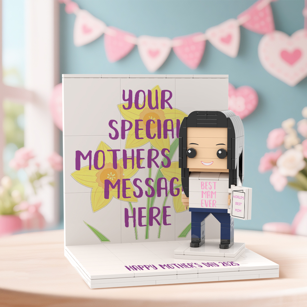 Mothers Day Photo Display with Personalised Brick Figure