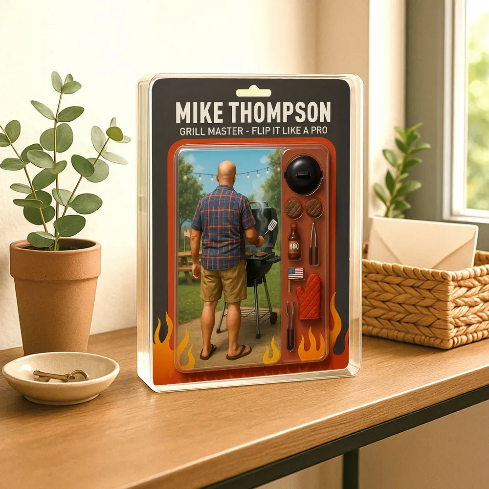Grilling Master – Dad or Grandpa Realistic Figure Style Personalized Acrylic Block Plaque