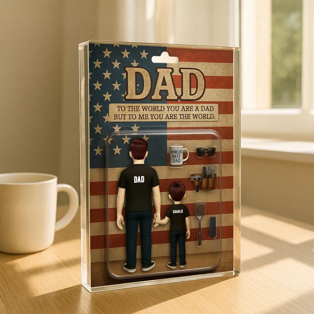 Dad and Kids Back View Custom Figure Personalized Acrylic Block Plaque, Father's Day Gift for Dad or Husband
