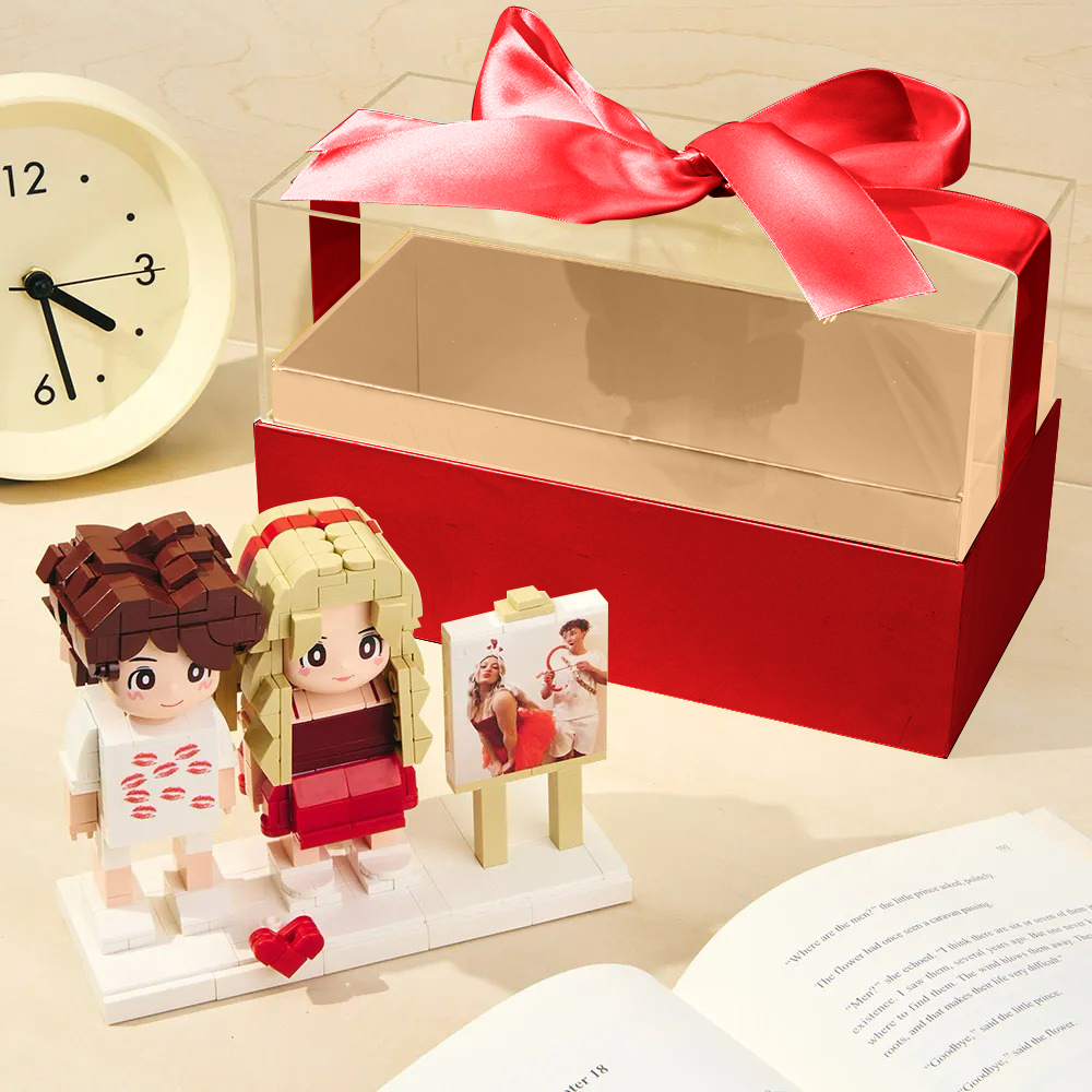 Custom Fully Body 2 People Custom Brick Figures with Gift Box Valentine's Day Gift