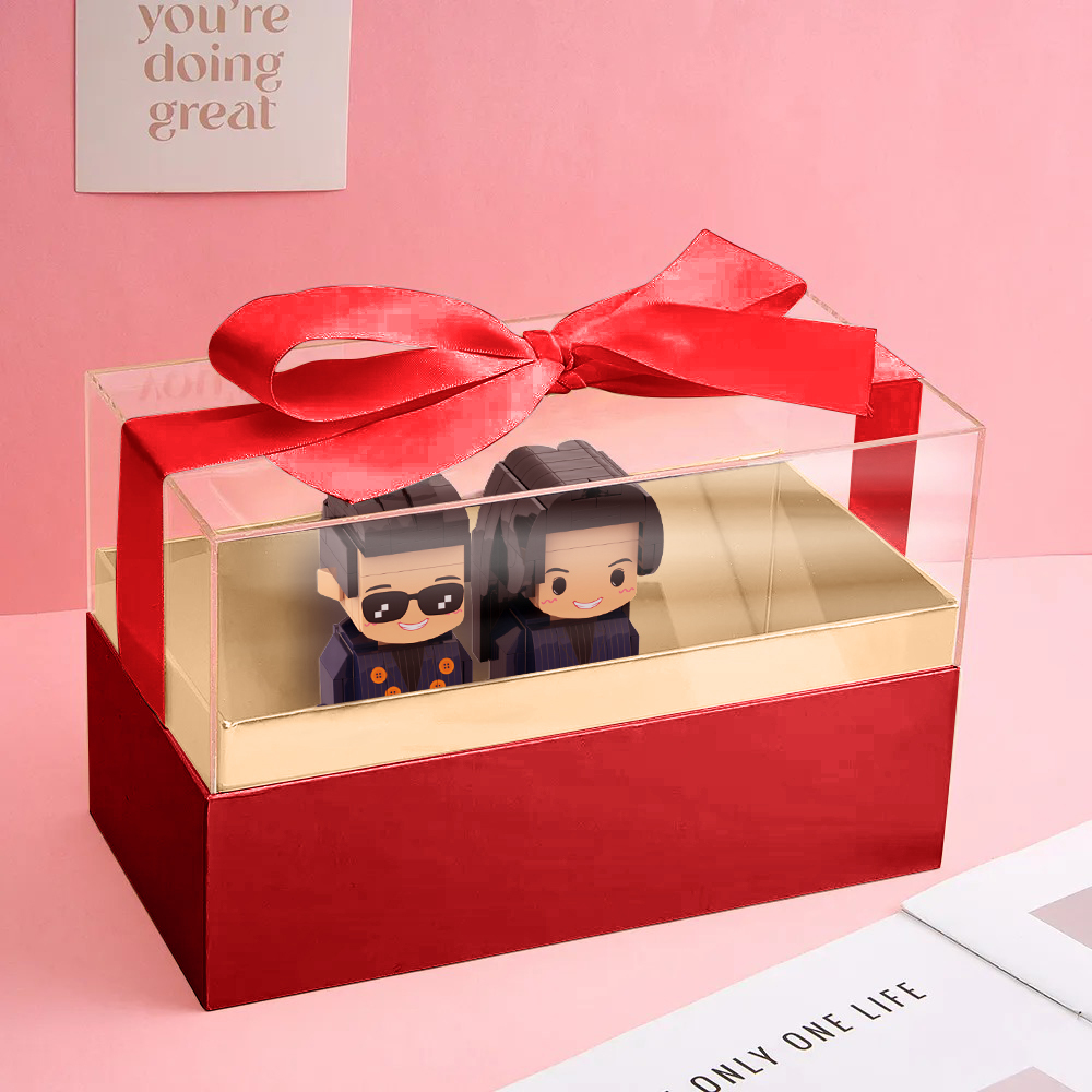 Custom Fully Body 2 People Custom Brick Figures with Gift Box Valentine's Day Gift