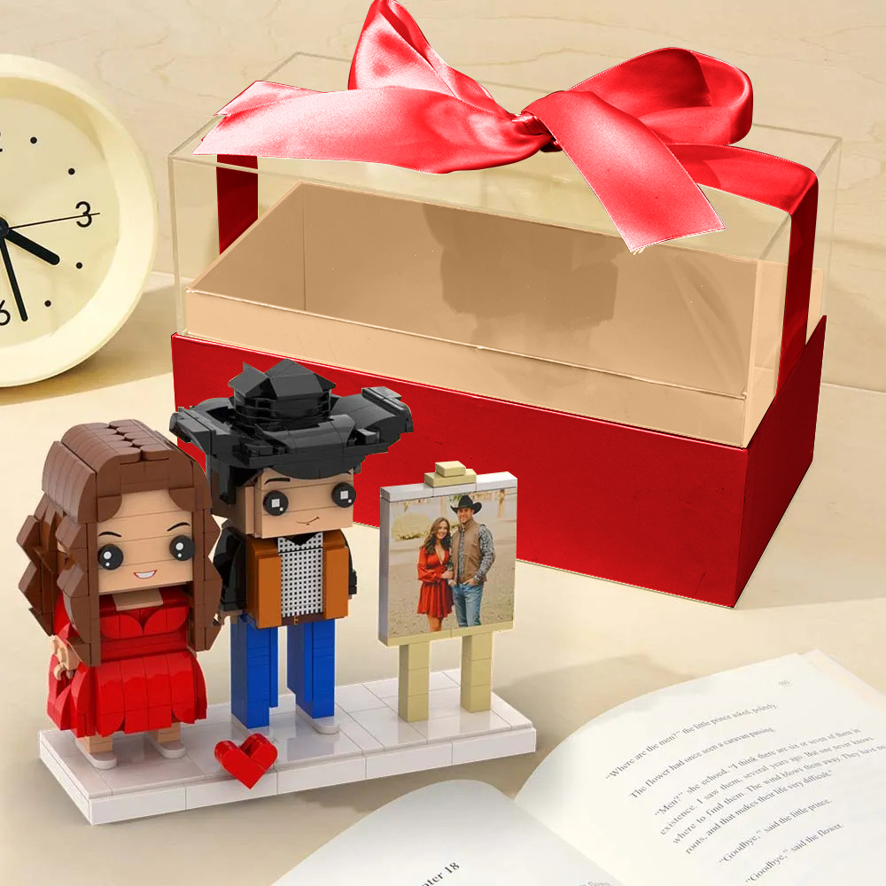 Custom Fully Body 2 People Custom Brick Figures with Gift Box Valentine's Day Gift