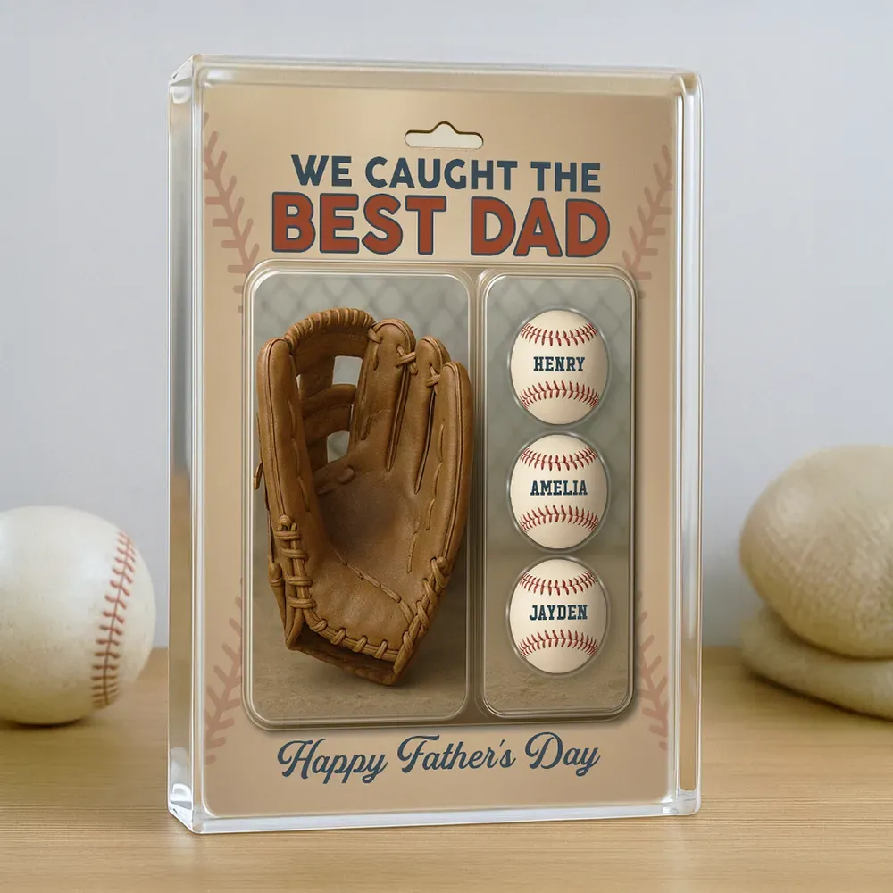 Personalized Acrylic Block Plaque We Caught the Best Dad & Grandpa' with Baseball and Glove Figures