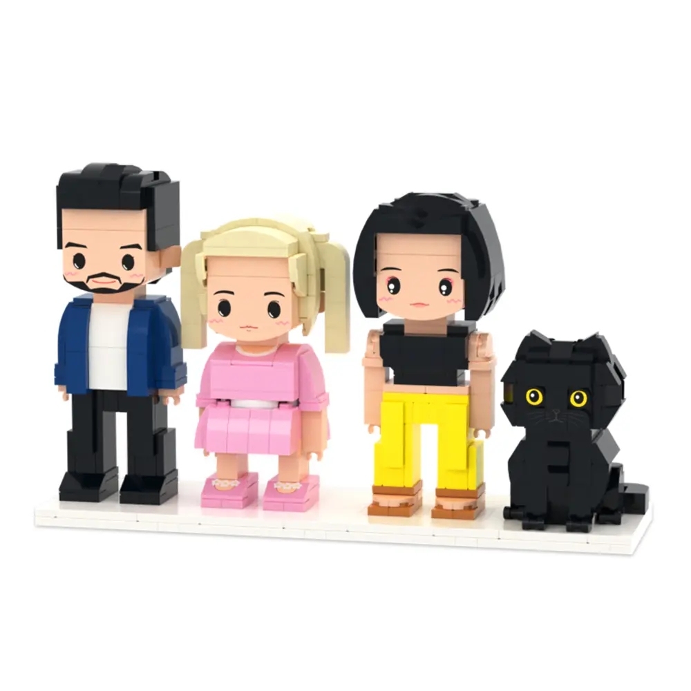 Custom 3 People Fully Body People With Cat Pets Family Gifts