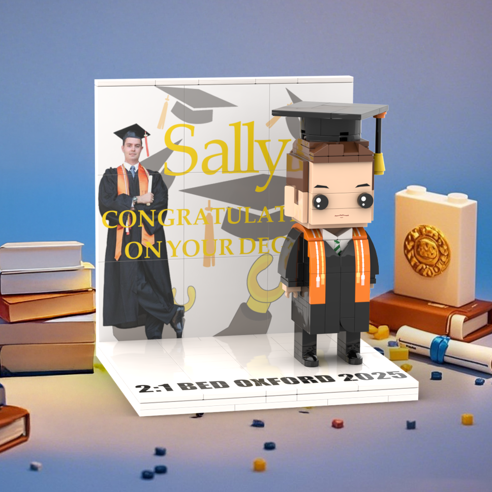 Graduation Gift Custom Brick Figure with Display Panel Full Body Customizable 1 Person Gift For Him/Her