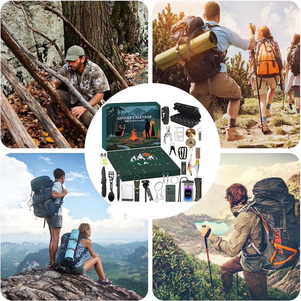 24-in-1 Outdoor Survival Gear Kit, Christmas Gift for Men & Women, Compact Multitool for Camping, Hiking, Emergencies & Adventures - 