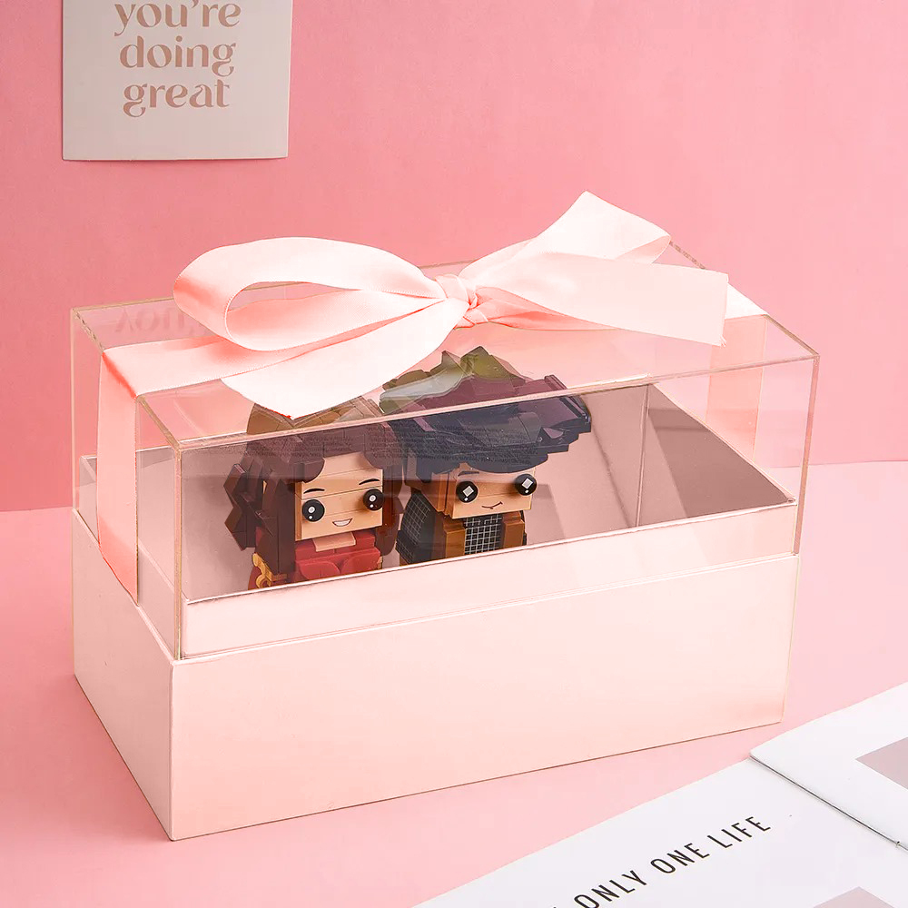 Custom Fully Body 2 People Custom Brick Figures with Gift Box Valentine's Day Gift