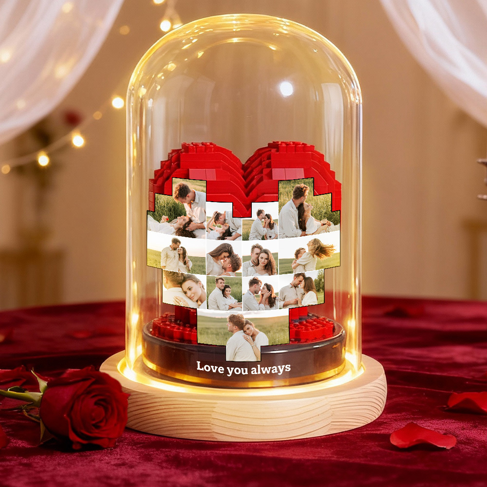 Custom Photo Love Building Block Night Ligh Toy Creative DIY Christmas Gift Assembling With Luminous Glass Cover, Gift For Sisters/Couples/Family